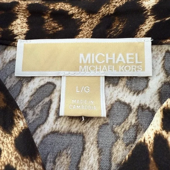 Michael Kors Leopard Cat Print Button Down Blouse L Career Evening retro punk - Picture 3 of 9
